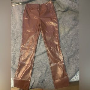 Skinny pleather pants in brown